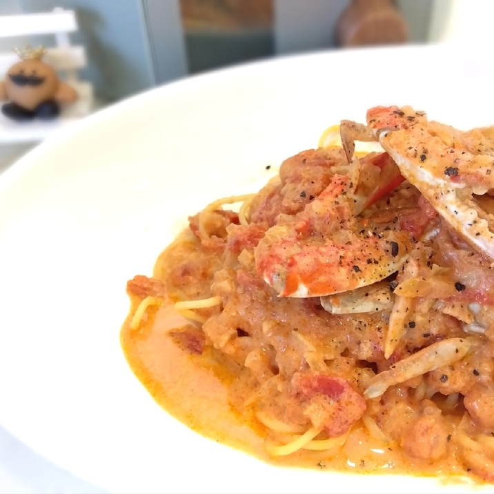 電気圧力鍋で絶品旨味だし!蟹のトマトクリームパスタ